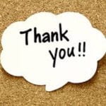 A white speech bubble with 'Thank you!!' written in black letters.